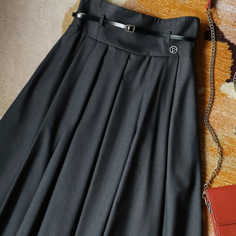 Damen Eleganter, schwingender Midirock mit Taillengürtel Drune