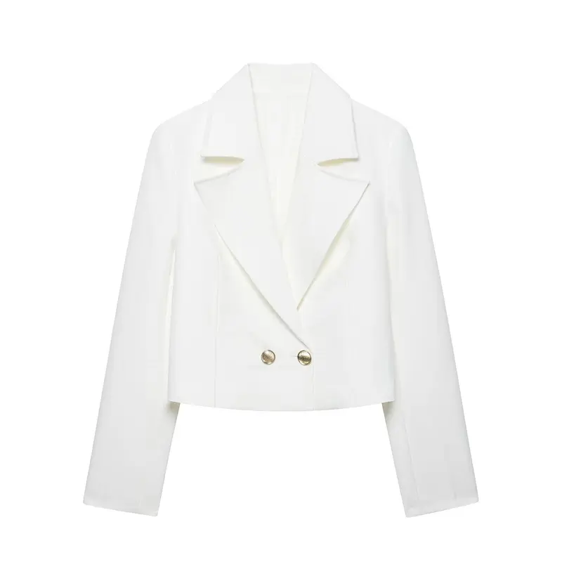 Damen Eleganter taillierter Cropped‑Blazer mit doppelreihiger Zierknopfleiste und konstruiertem Revers Drune