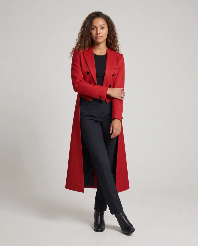 Damen Eleganter, taillierter Mantel mit doppelt-knopf und asymmetrischem Saum Drune