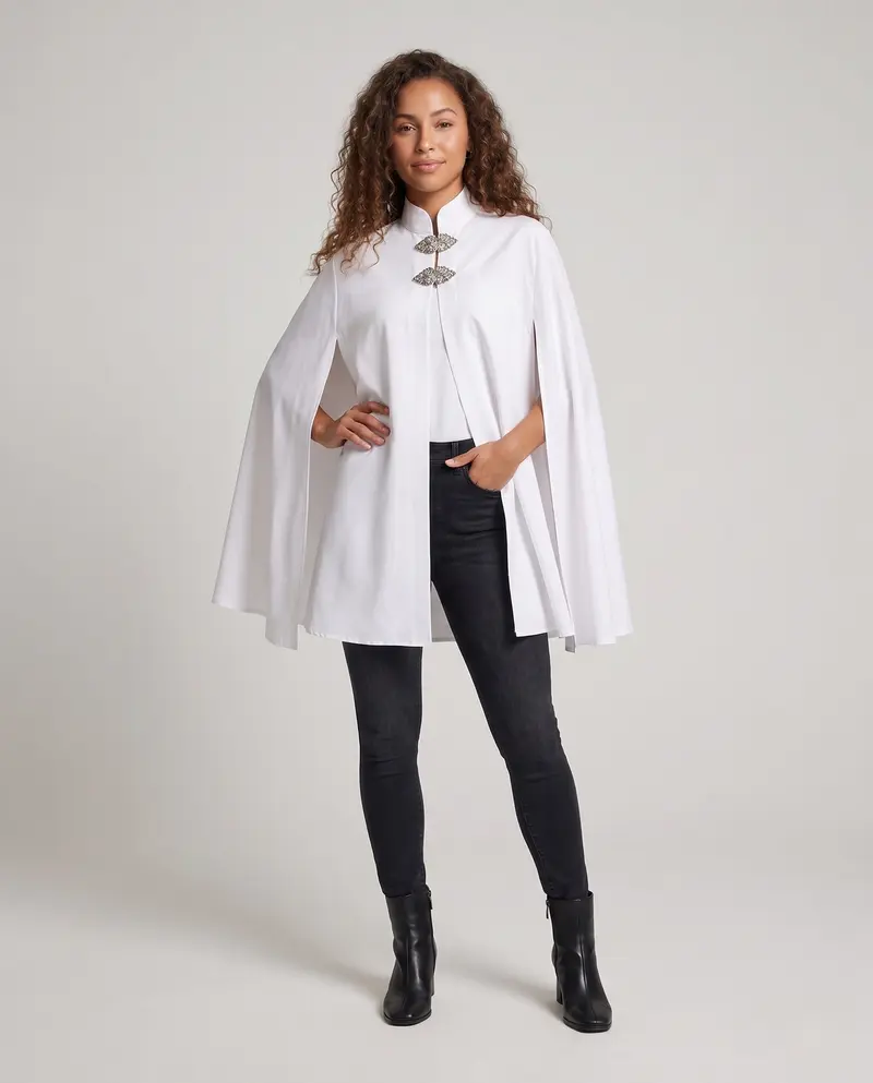 Damen eleganter Umhang mit kunstvollen Verschlüssen Drune