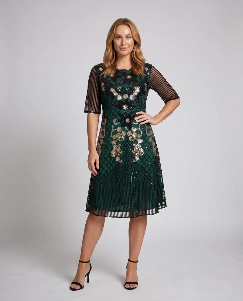 Damen Elegantes Abendkleid mit funkelnden Pailletten und floralem Design Drune