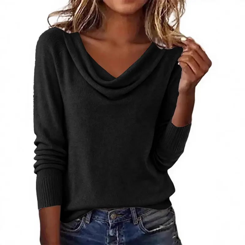 Damen Elegantes Cowlneck Pullover Drune