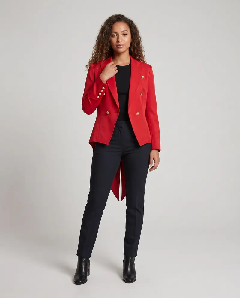 Damen elegantes Frack-Kostüm mit Samt-Detail und passendem Fliegenband Drune