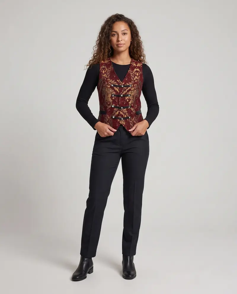 Damen elegantes, gemustertes Weste mit edlen Knöpfen Drune