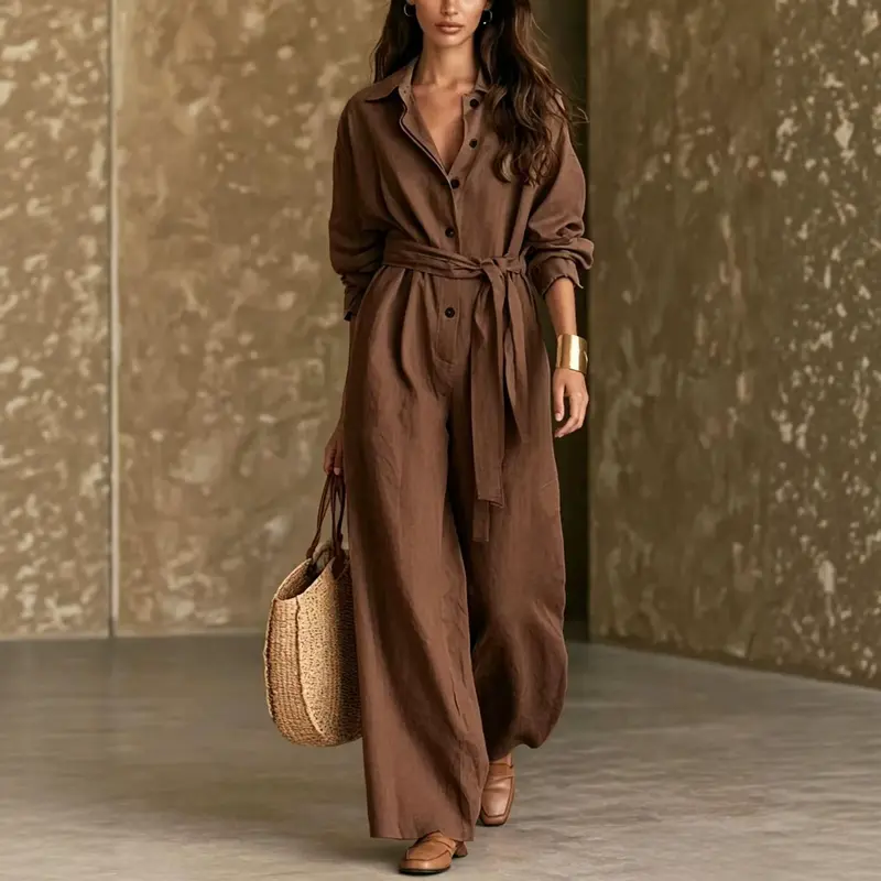 Damen Elegantes Hemdkleid mit Taillengürtel Drune
