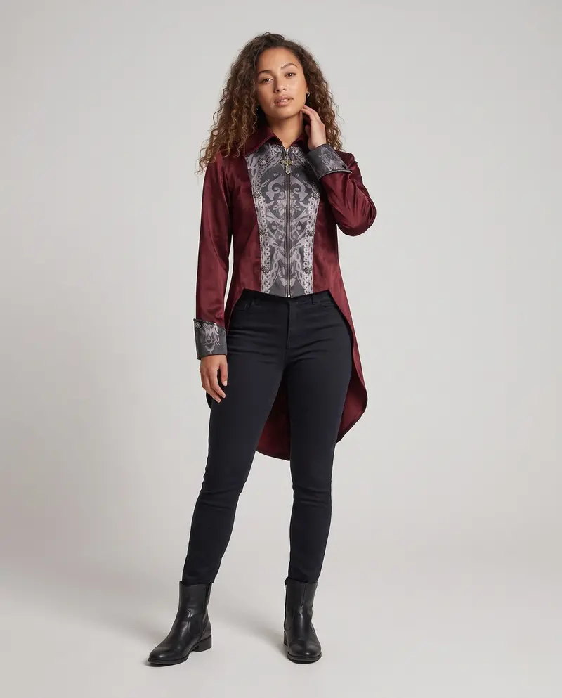 Damen Elegantes historischen Kostümjacke mit kunstvollen Verzierungen Drune