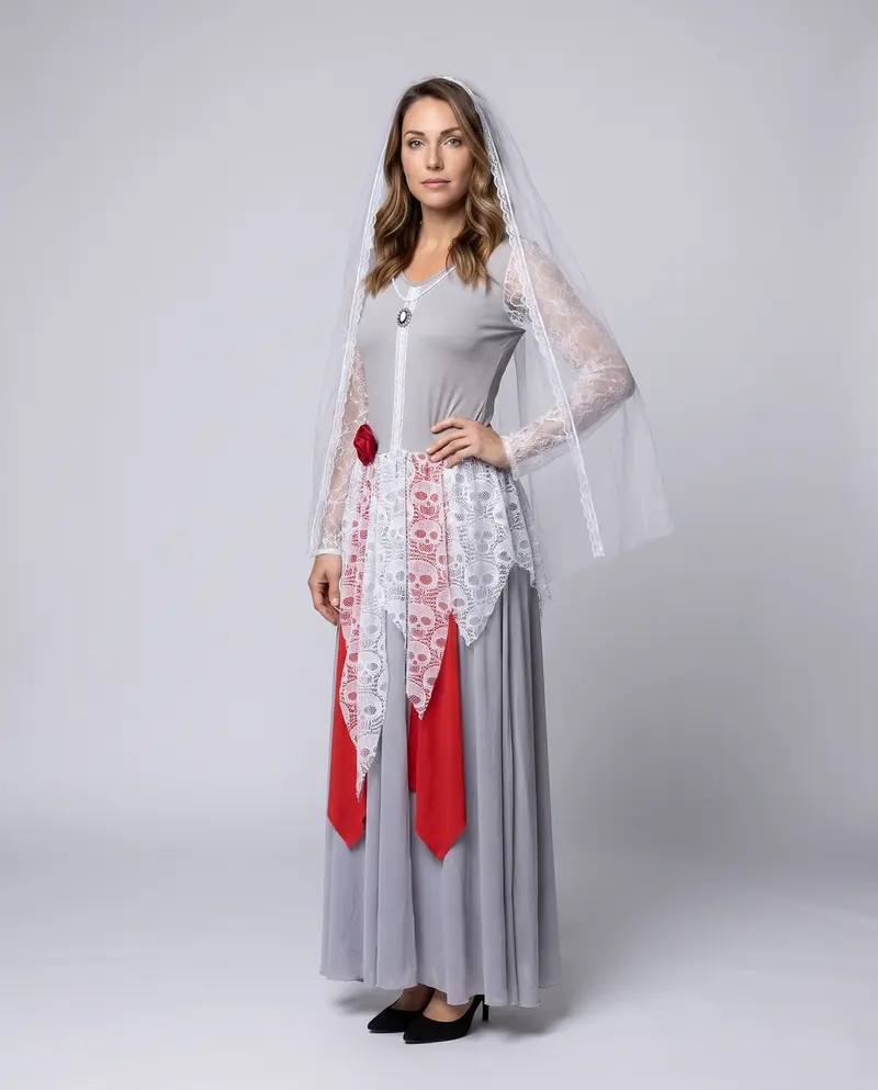 Damen Elegantes Hochzeitskleid mit transparentem Schleier und romantischen Akzenten Drune