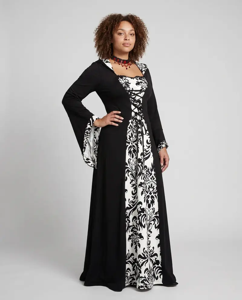 Damen Elegantes Kapuzenkleid mit floralem Muster Drune