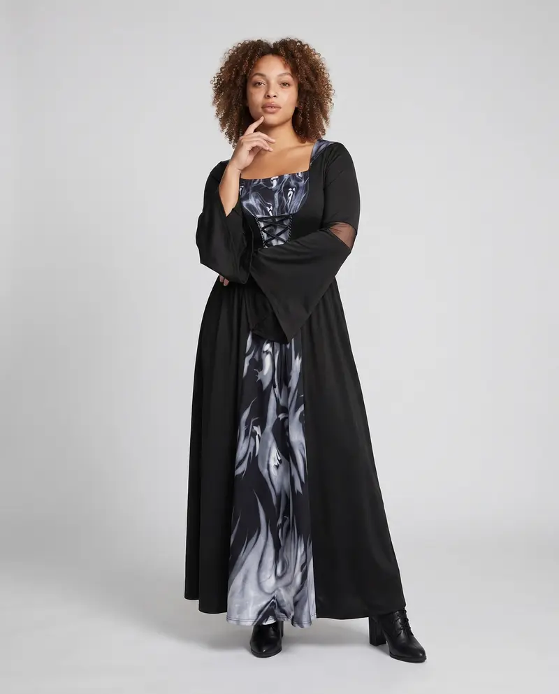 Damen elegantes Kapuzenkleid mit schimmernden Details Drune