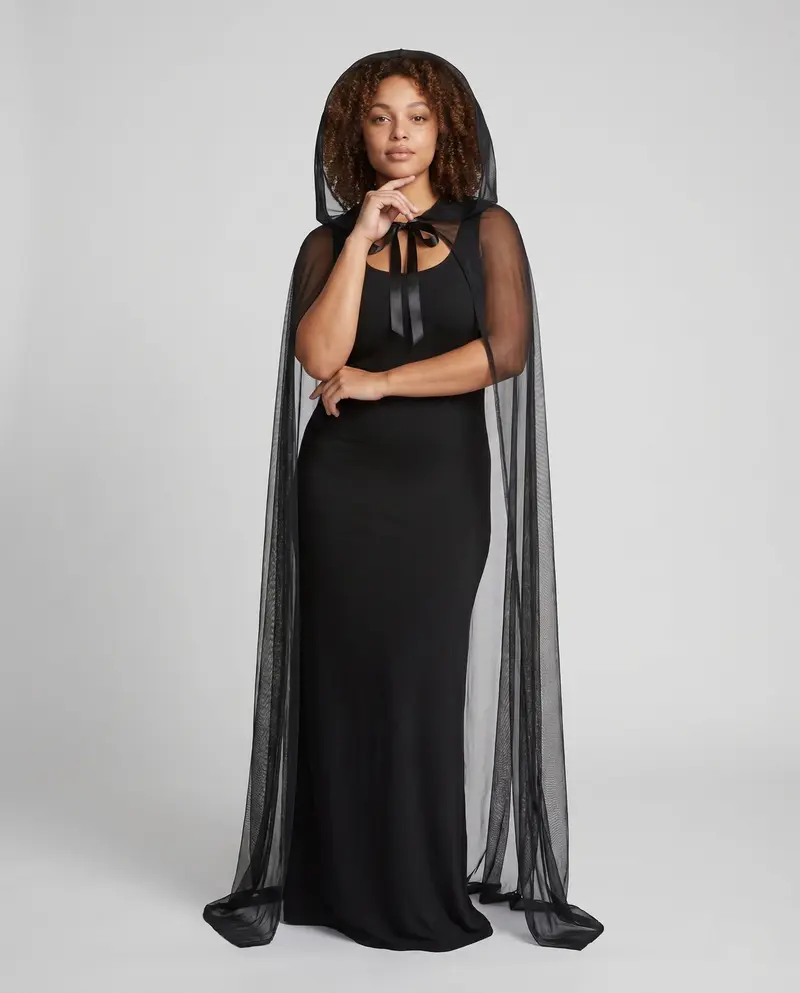 Damen elegantes Kapuzenkleid mit transparentem Überwurf Drune