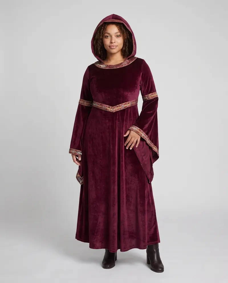Damen elegantes Kapuzenkleid mit weit ausgestellten Ärmeln Drune