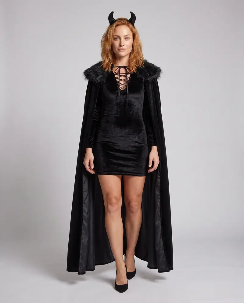 Damen elegantes Kostümkleid mit Kapuze und Schneckenärmeln Drune