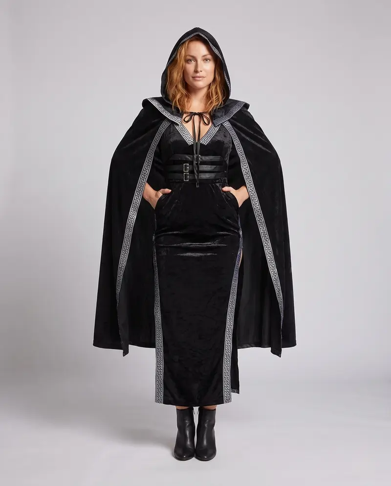 Damen elegantes Kostümkleid mit Kapuze und Schößchen Drune