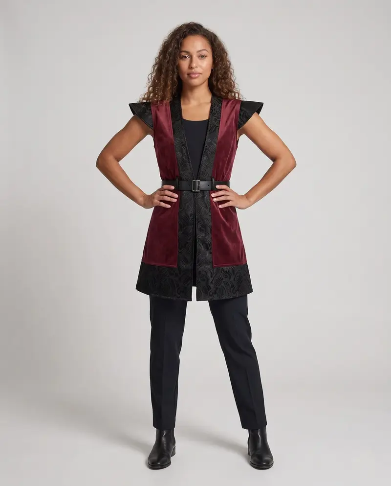 Damen Elegantes Kostümkleid mit kunstvoller Schnürung und stylischem Gürtel Drune