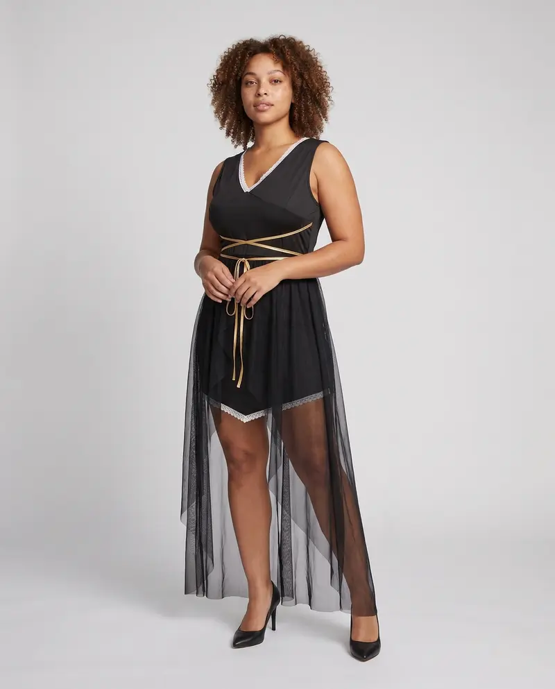 Damen elegantes Kostümkleid mit transparenten Akzenten Drune