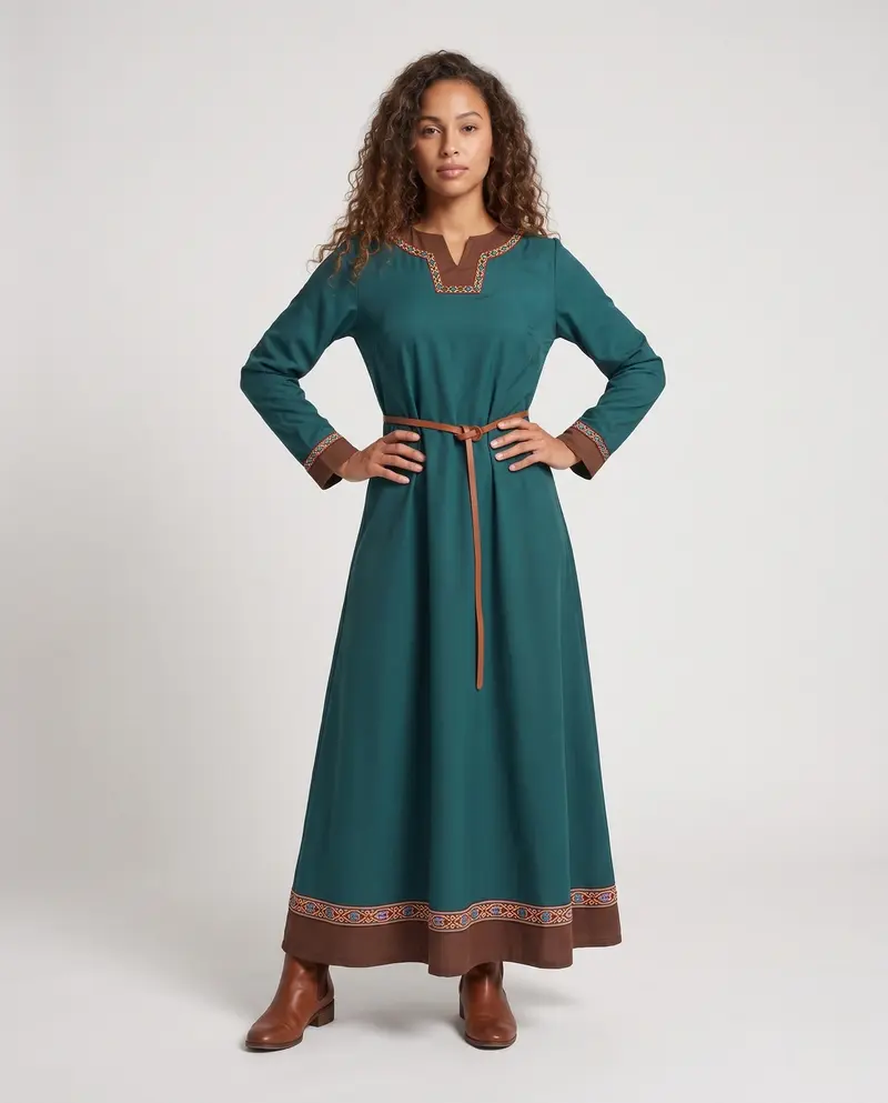Damen Elegantes langärmliges Kleid mit Stickerei Drune