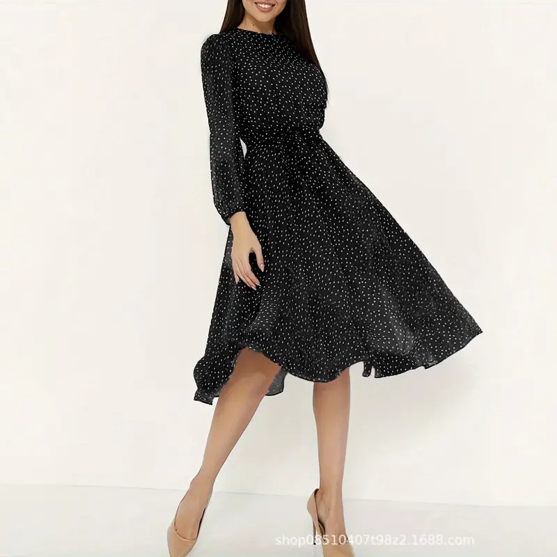 Damen Elegantes Midi-Kleid mit Punkten Drune