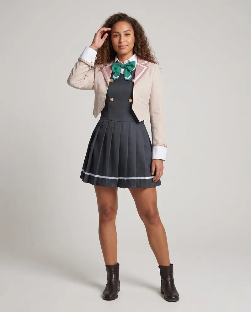 Damen elegantes Schuluniform-Kostümset mit Sakko, Hemd, Weste und Krawatte Drune