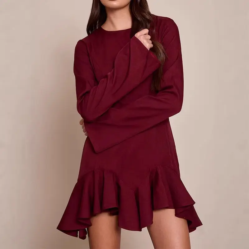 Damen Elegantes Wickelkleid mit Rüschensaum Drune