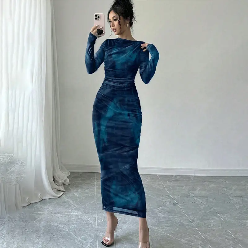 Damen Elegantes Wickelkleid mit Struktur Drune