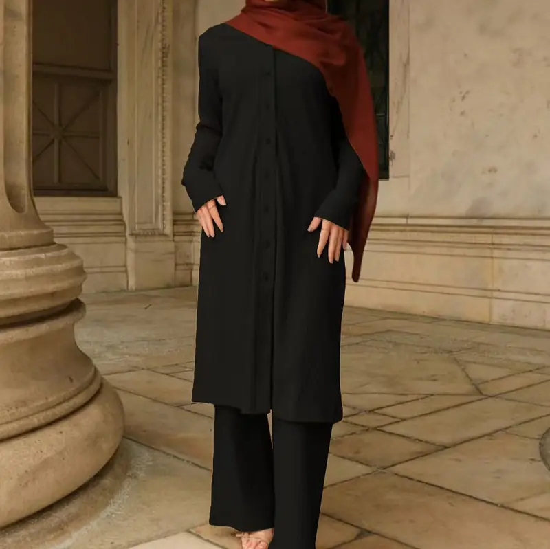 Damen Elegantes Zweiteiler-Set mit luftiger Bluse und weitem Hosen Drune