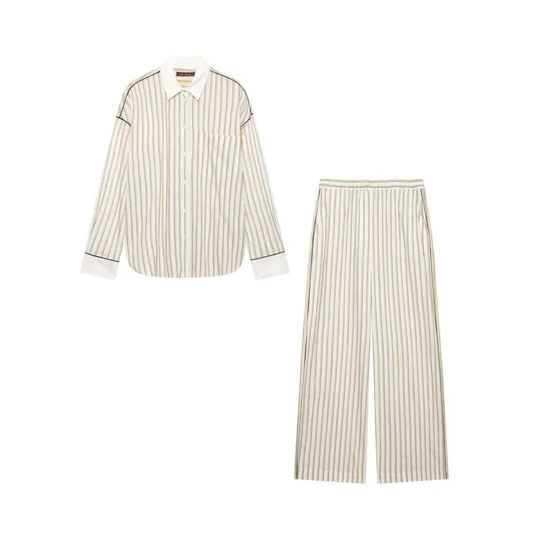 Damen Elegantes Zweiteiliges Satin-Schlafanzug-Set mit Oversized-Hemd und Palazzohose Drune
