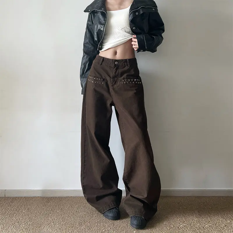 Damen Extraweite Baggy-Hose mit Nietverzierung und Utility-Details Drune