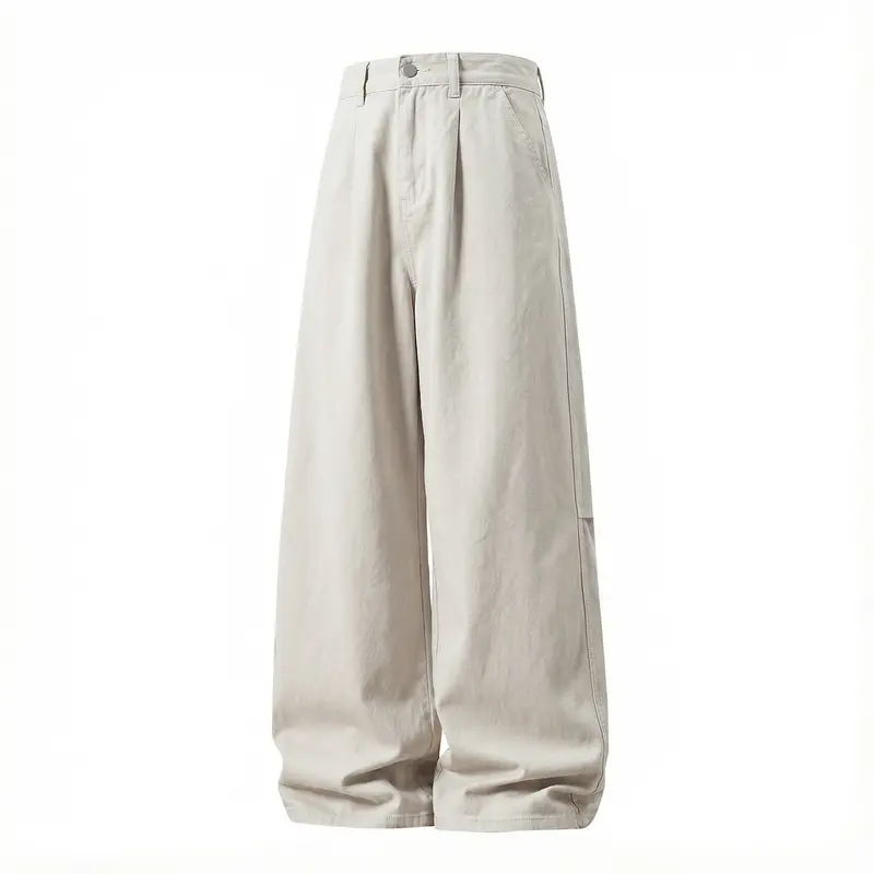 Damen Extraweite High-Waist Palazzo-Hose aus Canvas mit Bundfalten und Utility-Detail Drune