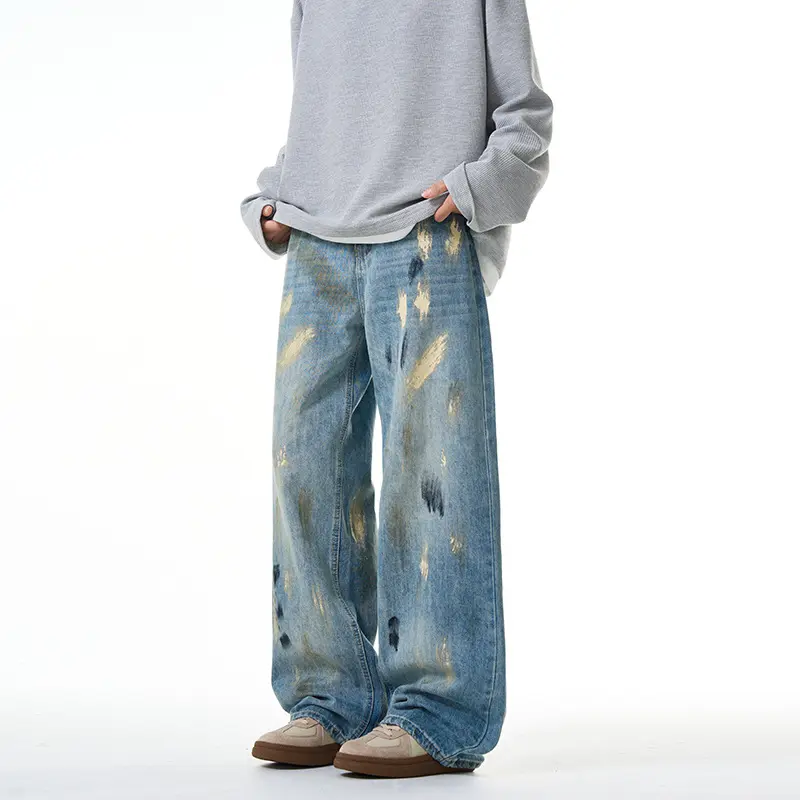 Damen Extraweite hochgeschnittene Baggy-Jeans mit künstlerischem Paint-Effekt Drune