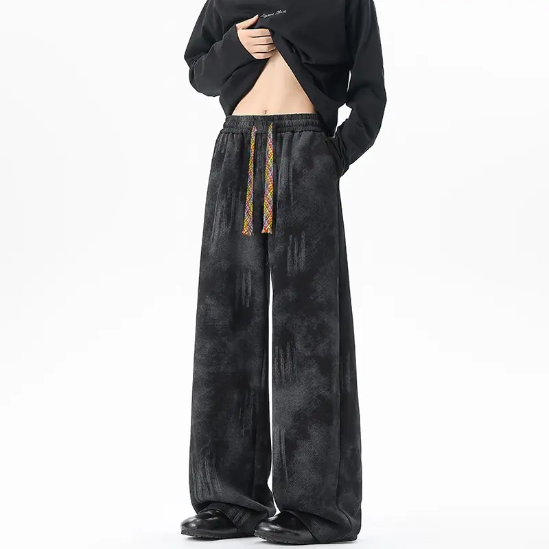 Damen Extraweite Kuschel-Loungehose mit Tunnelzug, weichem Velours und überlangem Saum Drune