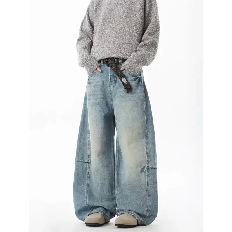 Damen Extraweite Vintage-Baggy-Jeans mit extra tiefem Schritt, entspannter Silhouette und used Waschung Drune