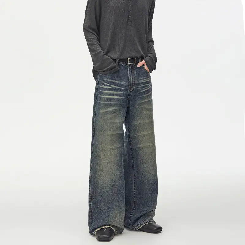 Damen Extraweite Vintage-inspirierte Palazzodenim mit tiefem Schritt und geprägten Falten Drune