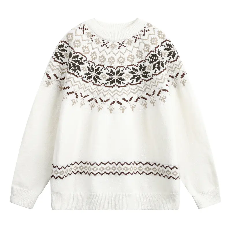 Damen Fair‑Isle Strickpullover im Norwegerstil mit Rundhals und überschnittener Schulter Drune