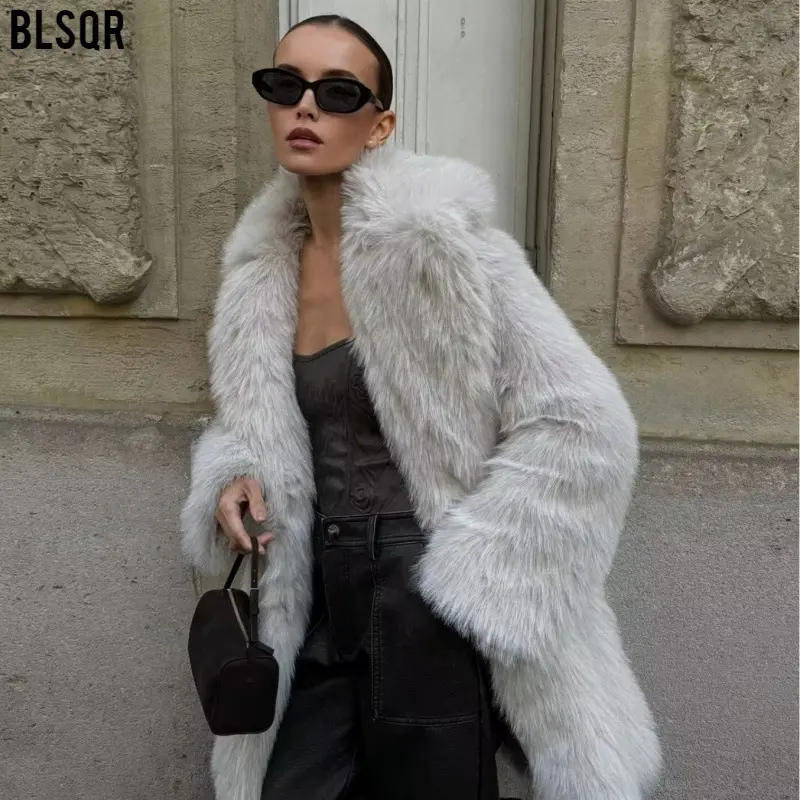 Damen Faux-Fur-Mantel mit Oversize-Schalkragen und langem, taillenfreiem Schnitt Drune