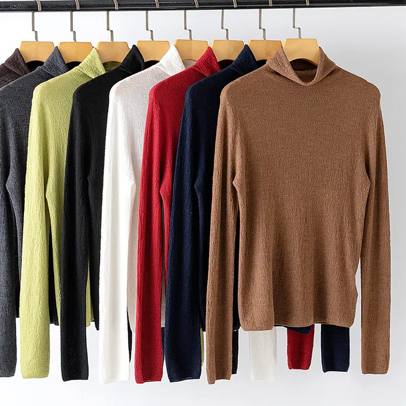 Damen Feiner Crinkle-Rollkragenpullover mit leichtem Fall Drune