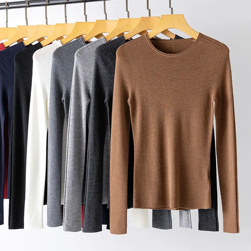 Damen Feiner Langarm-Feinstrickpullover mit Rundhalsausschnitt und schlanker Passform Drune