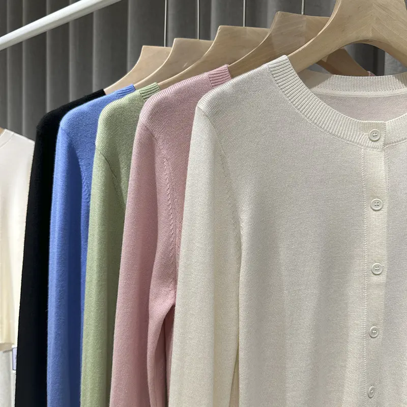 Damen Feiner Rundhals-Feinstrick-Cardigan mit schmaler Silhouette & verlängerten Bündchen Drune