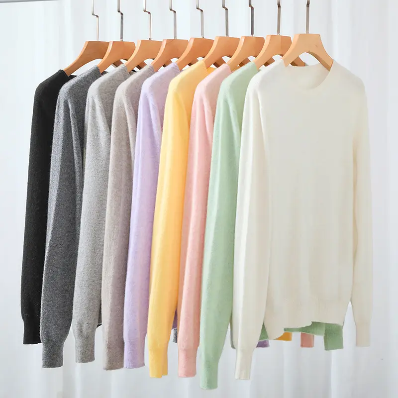 Damen Feiner Rundhals-Pullover aus ultraleichtem Feinstrick mit Rippbündchen Drune