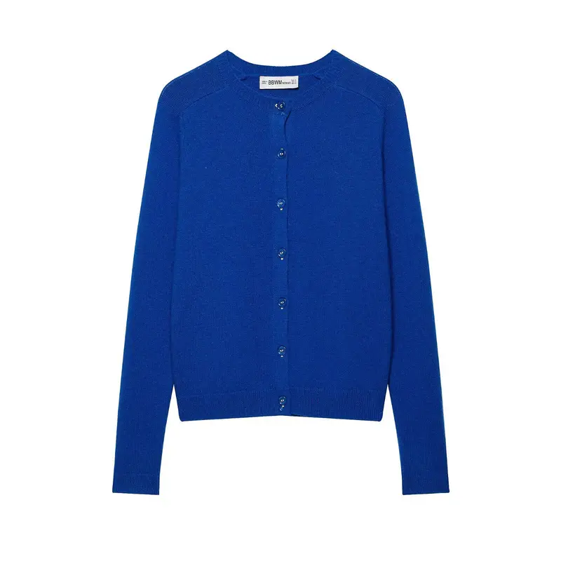 Damen Feiner Strickcardigan mit Rundhals und Knopfleiste Drune