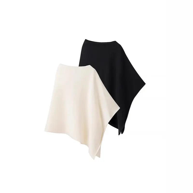 Damen Feiner Strickponcho mit asymmetrischem Saum und U‑Boot‑Ausschnitt Drune