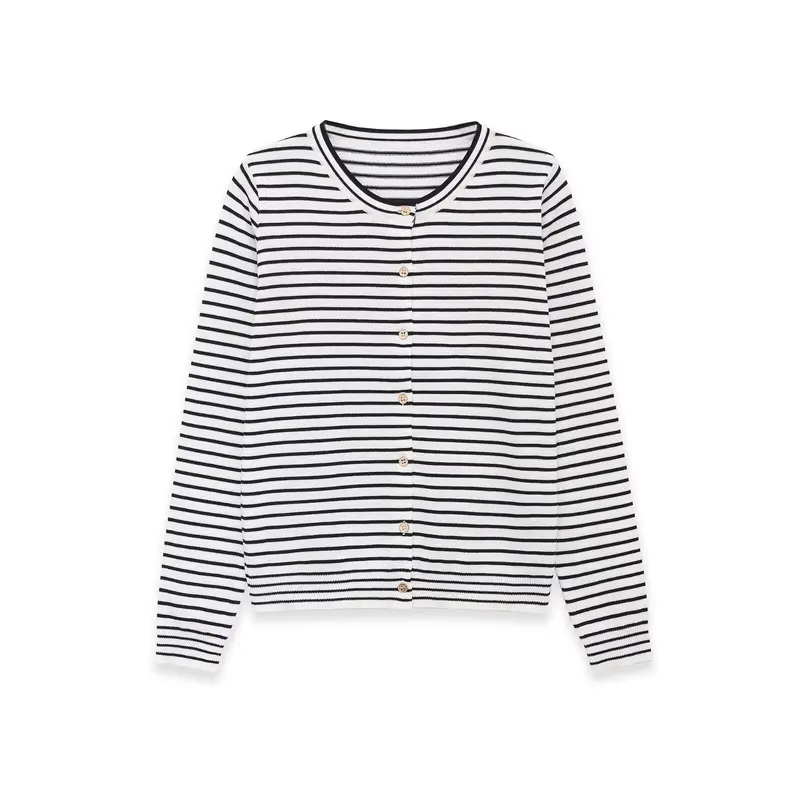 Damen Feinstrick-Cardigan mit maritimem Streifenmuster und Knopfleiste Drune