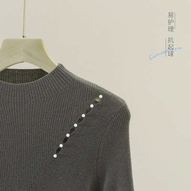 Damen Feinstrick-Pullover mit Perlenbesatz und Zierlochkante Drune