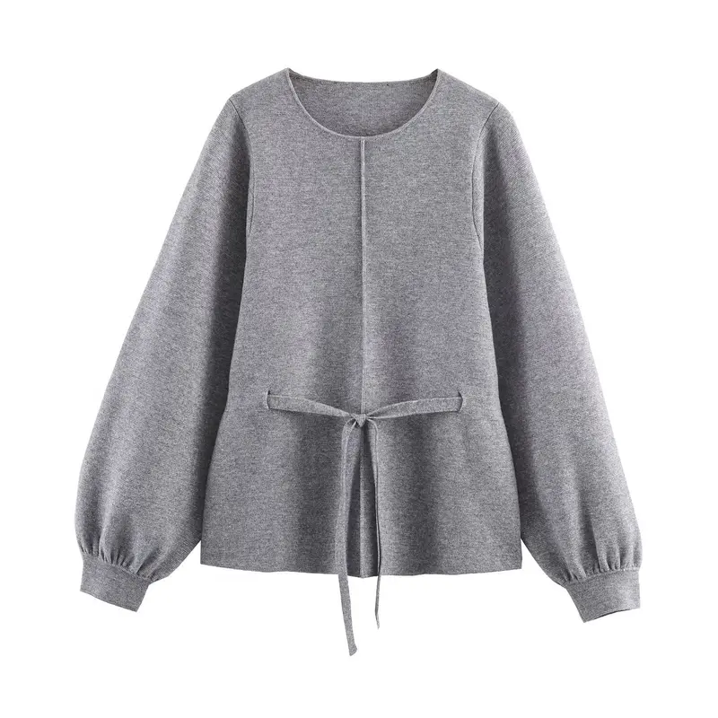 Damen Feinstrick-Pullover mit Tunnelzug‑Taillenband und Ballonärmeln Drune