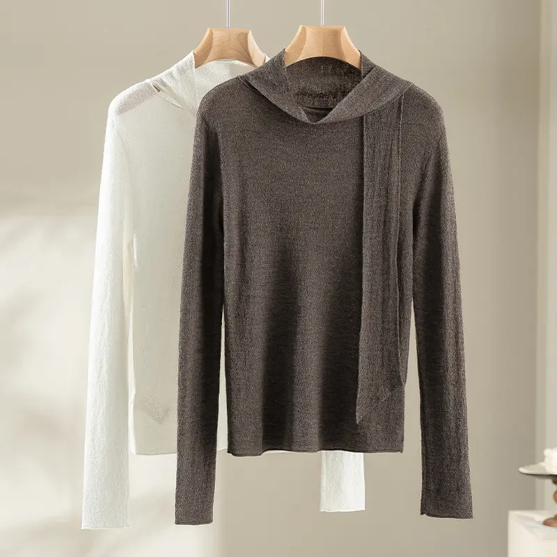Damen Feinstrickpullover mit asymmetrischem Schlauchkragen und drapierter Schalbahn Drune