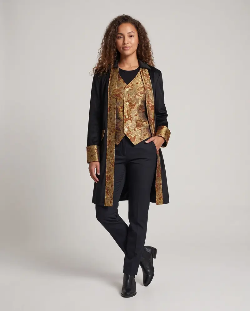 Damen Festlicher Mantel mit goldenen Verzierungen und exklusivem Design Drune