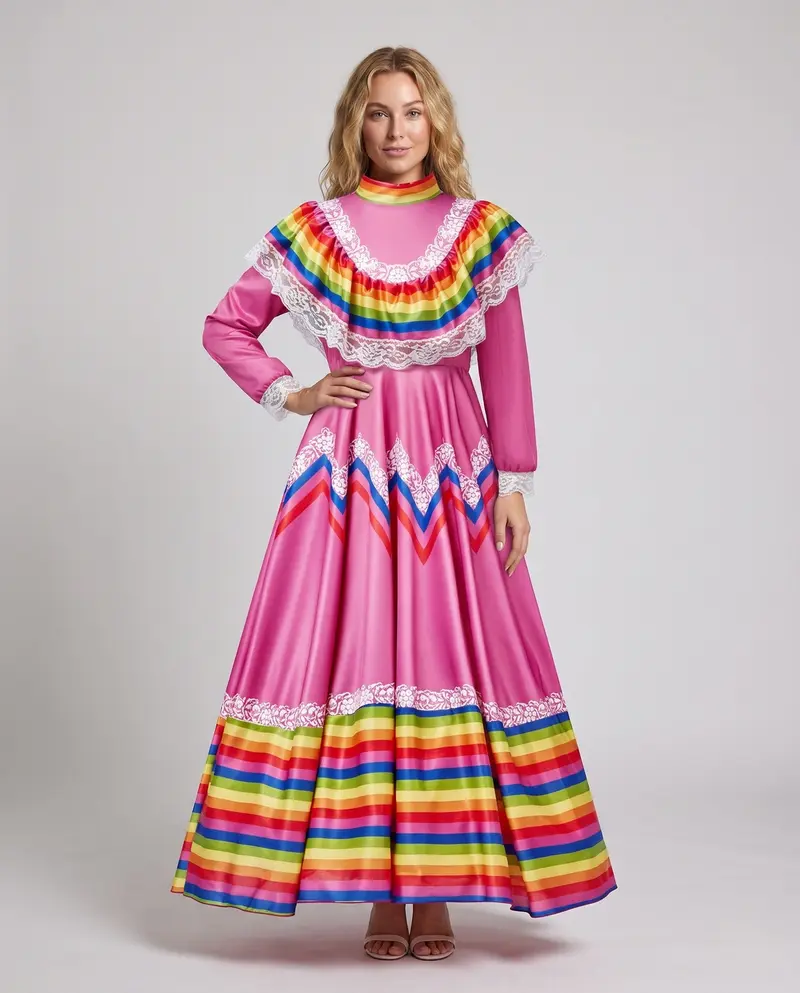 Damen festliches Kleid mit bunten Zierdetails Drune