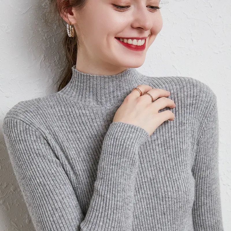 Damen Figurbetonter Feinstrick-Rollkragenpullover mit extrafeiner Rippenstruktur und kaschmirweicher Haptik Drune