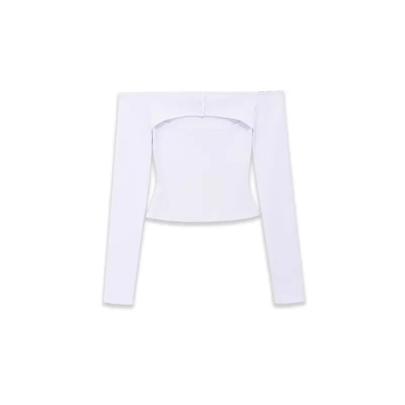 Damen Figurbetontes Off-Shoulder-Langarmtop mit integriertem Bolero und Feinstrick-Rippstruktur Drune
