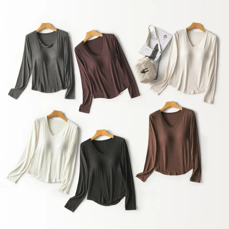 Damen Figurschmeichelndes Langarmshirt mit tiefem V-Ausschnitt Drune