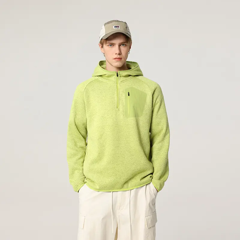 Damen Fleece-Halbzip Kapuzenpullover mit Brust-Zip-Tasche und relaxed Oversize-Schnitt Drune